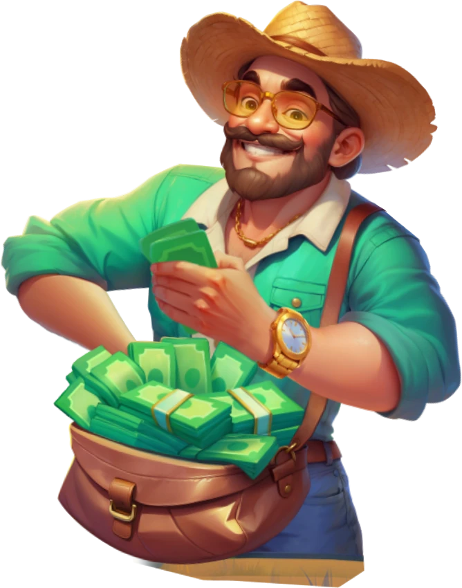 Billybets brand mascot holding a bag of winnings